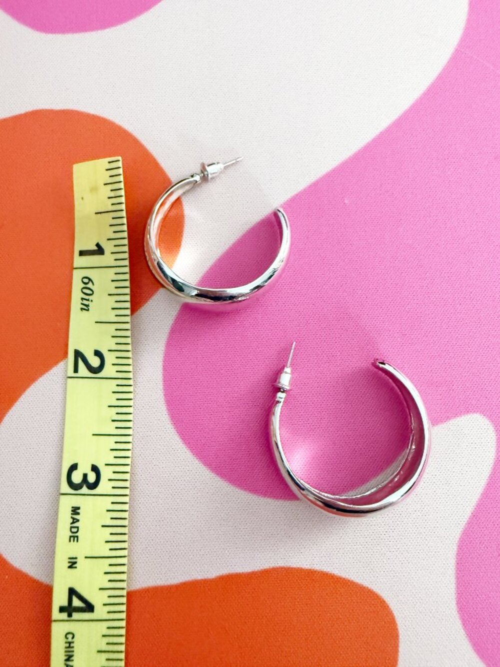 Silver Tone Chucky Hoop Earrings - Picture 2 of 6